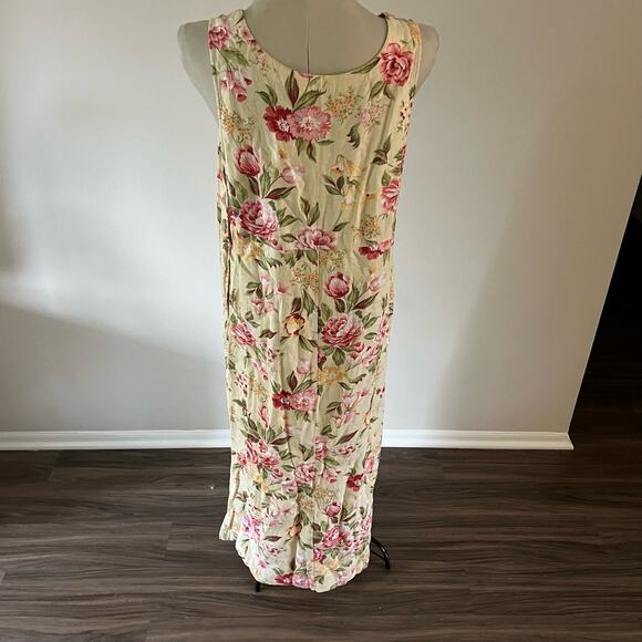 Vtg Y2K 2000s Linen Floral Tank Button Detail Casual Maxi Dress Sz M Cottagecore - Picture 5 of 8
